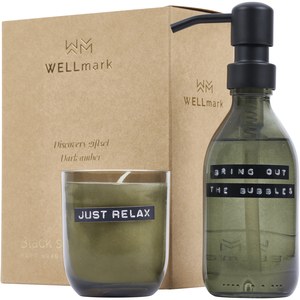 WELLmark 126311 - WELLmark Discovery 200 ml håndsæbedispenser og 150 g duftlys sæt – mørk harpiksduft  Forest Green